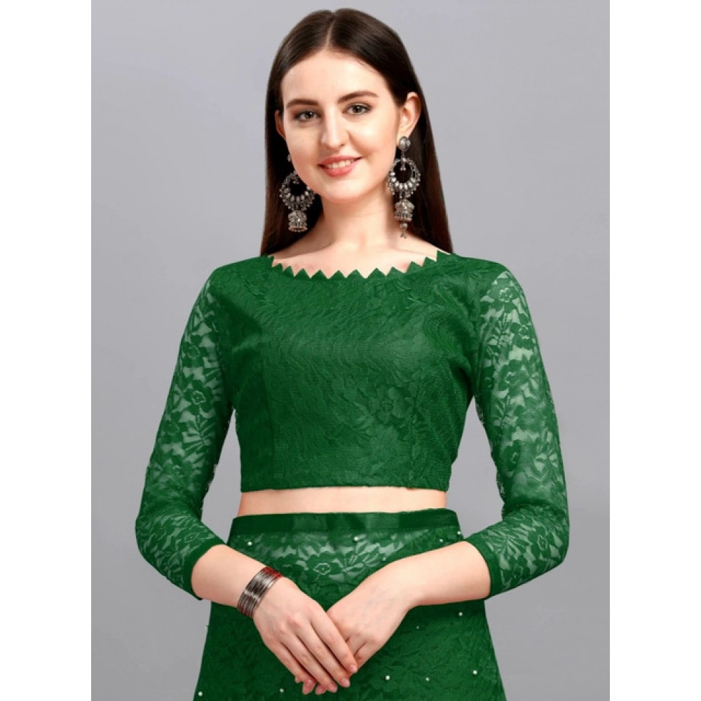 Women's Net Self Design Saree With Unstitched Blouse 5.5Mtr (Green) Women's Net Self Design Saree With Unstitched Blouse 5.5Mtr (Green)