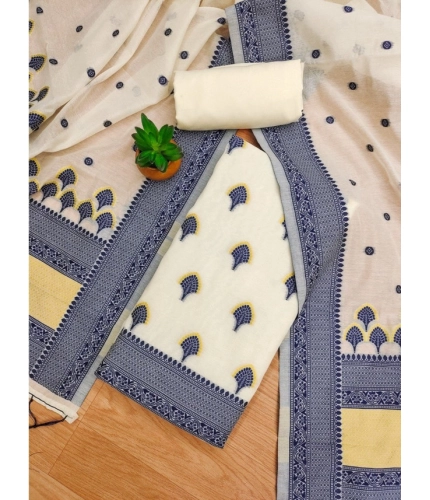Women's Banarasi Silk Printed Unstitched Salwar Suit Material With Dupatta (Navy Blue, 3Mtrs)
