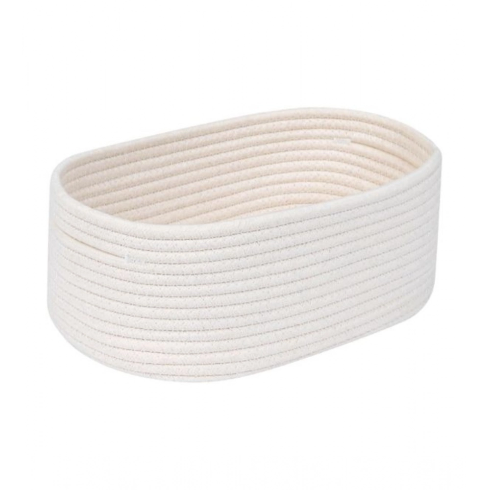 Cotton Oval 10x7x5 Inch Bedside Organizer (White)