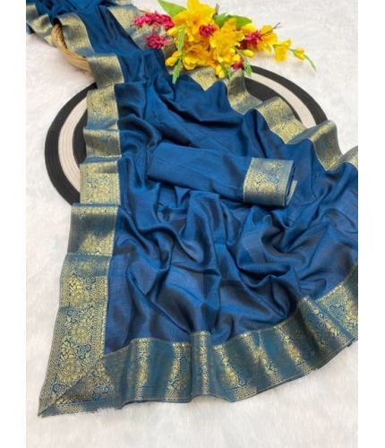 Women's Vichitra Silk Printed Saree With Unstitched Blouse 5.5Mtr (Rama)