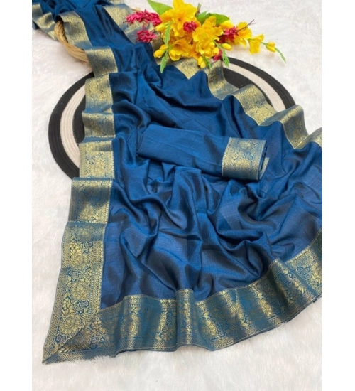 Women's Vichitra Silk Printed Saree With Unstitched Blouse 5.5Mtr (Rama)