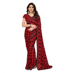 Women's Georgette Printed Saree With Unstitched Blouse 5.5Mtr (Red)