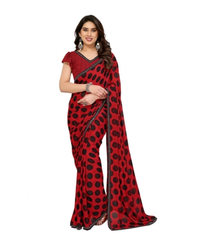 Women's Georgette Printed Saree With Unstitched Blouse 5.5Mtr (Red)