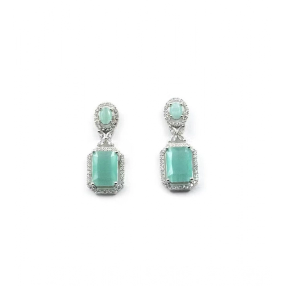 Women's Brass Silver Plated Drop Earrings (Turquoise)