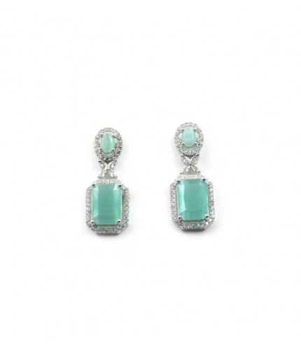 Women's Brass Silver Plated Drop Earrings (Turquoise)