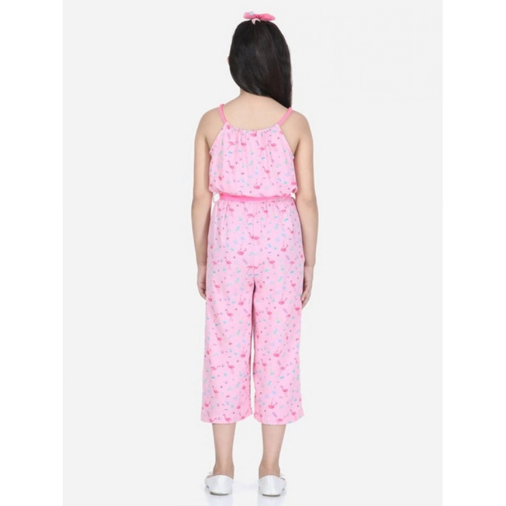 Girl's Rayon Flamingo Print Sleeveless Jumpsuit (Pink) Girl's Rayon Flamingo Print Sleeveless Jumpsuit (Pink)