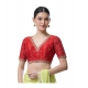 Women's Banarasi Silk Sequence V Neck Non Padded Blouse (Red 38 Ready (Alterable up to 42)