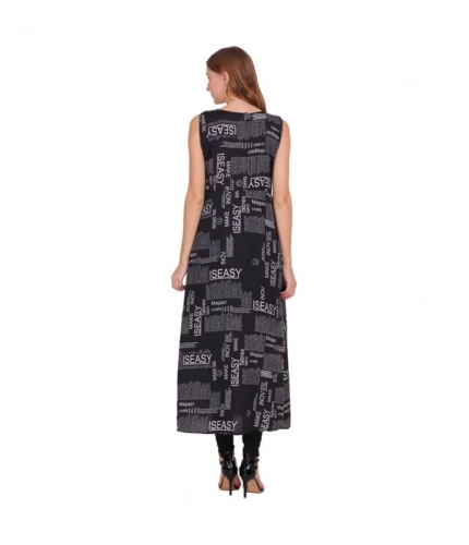 Women's Casual Crepe Sleeveless Slit Dress (Black)