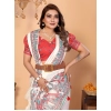 Women's Linen Cotton Printed Saree With Unstitched Blouse 5.5Mtr (Off White)
