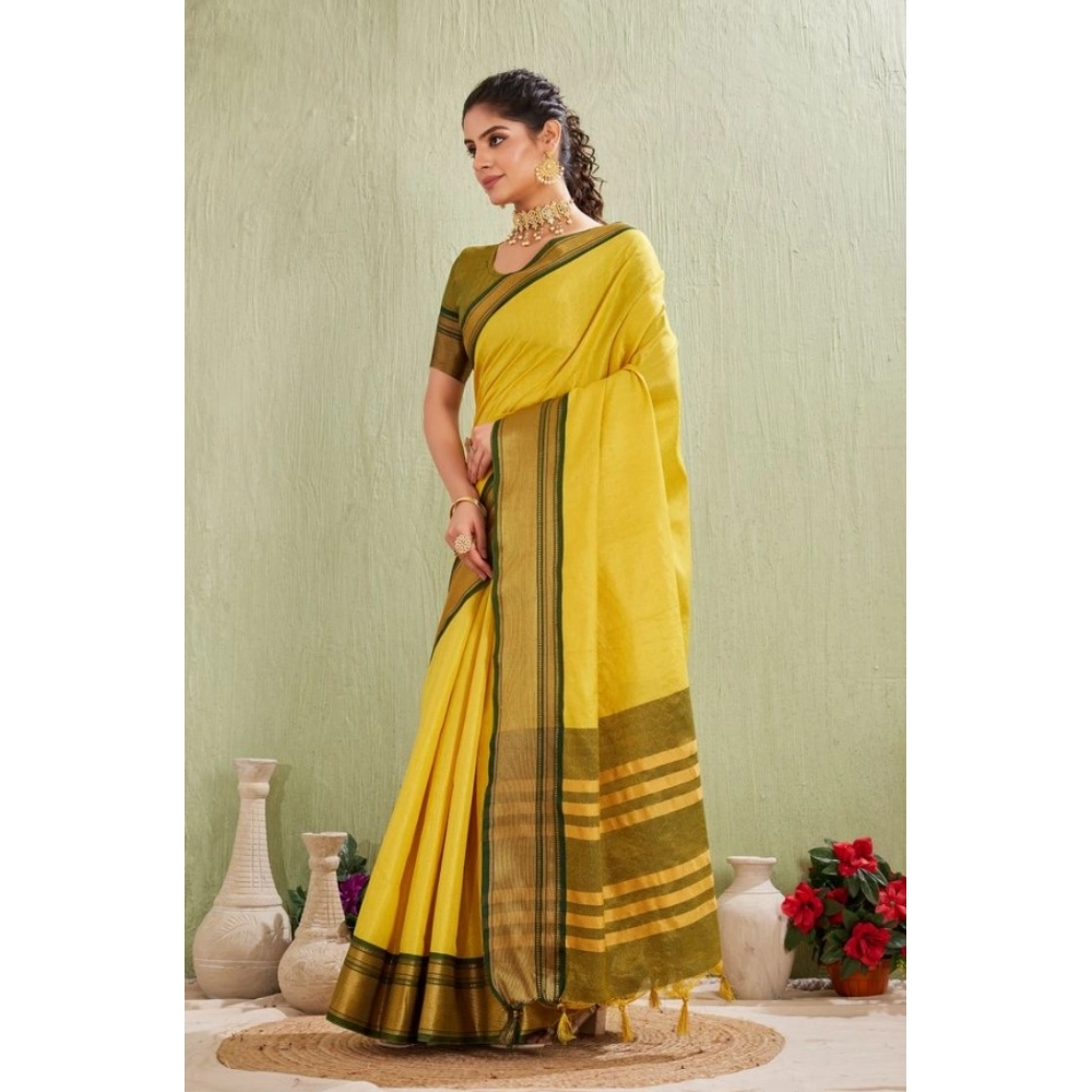 Women's Silk Blended Jaquard Woven Saree With Unstitched Blouse 5.5Mtr (Yellow) Women's Silk Blended Jaquard Woven Saree With Unstitched Blouse 5.5Mtr (Yellow)