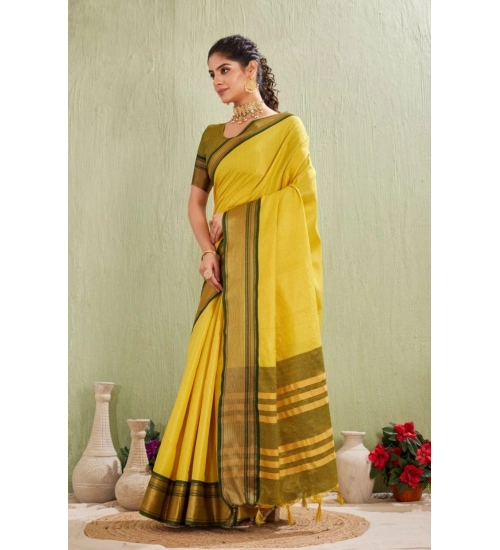 Women's Silk Blended Jaquard Woven Saree With Unstitched Blouse 5.5Mtr (Yellow)