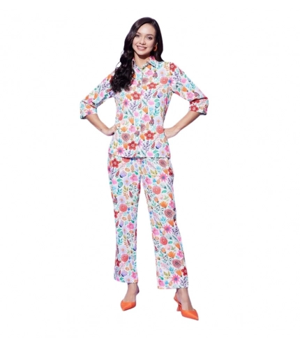 Women's Polyester Floral 3-4th Sleeve Co-Ord Set (Multicolor)