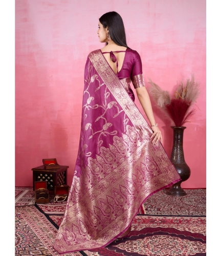 Women's Banarasi Silk Printed Saree With Unstitched Blouse 5.5Mtr (Wine) Women's Banarasi Silk Printed Saree With Unstitched Blouse 5.5Mtr (Wine)