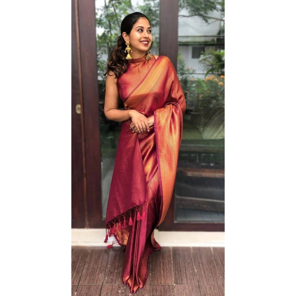 Women's Litchi silk Printed Saree With Unstitched Blouse (Red) Women's Litchi silk Printed Saree With Unstitched Blouse (Red)