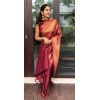 Dropship Women's Litchi silk Printed Saree With Unstitched Blouse (Red)