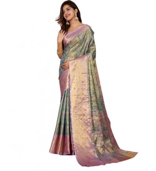 Women's Jacquard Saree With Unstitched Blouse 5.5Mtr (Multicolor)