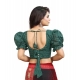 Women's Cotton Embroidered V-Neck Non Padded Blouse (Green 36 Ready (Alterable up to 42)