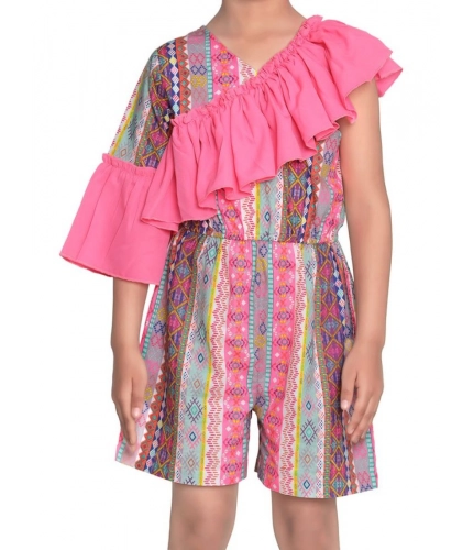 Girl's Cotton &amp; Polyester Printed 3/4th Sleeves Dress (Pink)