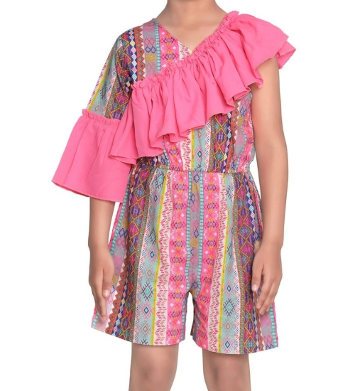 Girl's Cotton &amp; Polyester Printed 3/4th Sleeves Dress (Pink)
