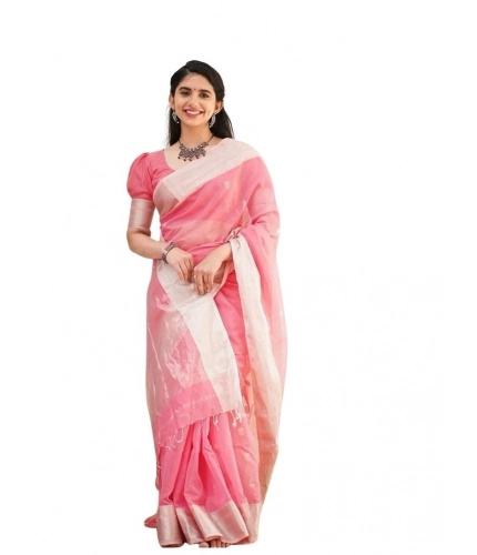 Women's Soft Lichi Silk Printed Saree With Unstitched Blouse 5.5Mtr (Pink)