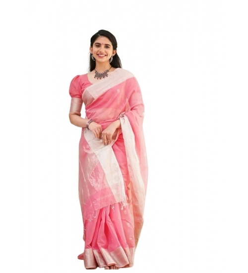 Women's Soft Lichi Silk Printed Saree With Unstitched Blouse 5.5Mtr (Pink)