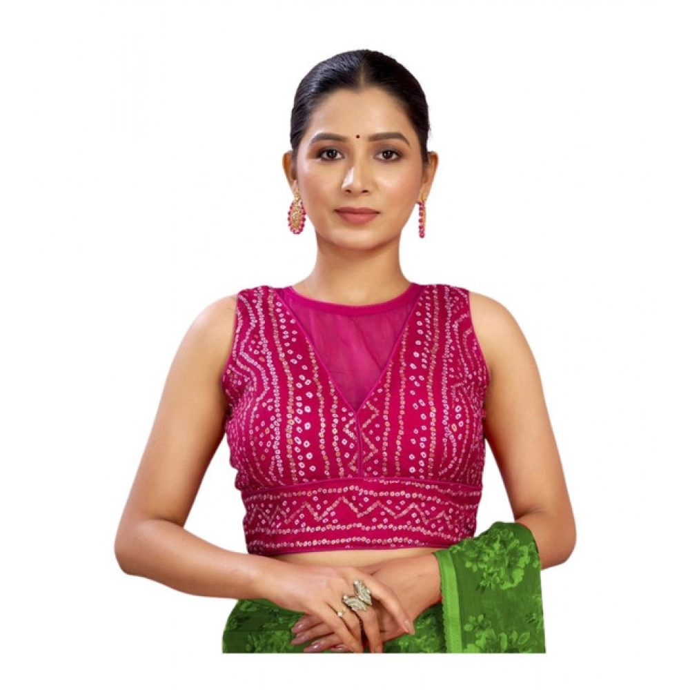 Women's Rayon Cotton Bandhani Printed Halter Neck Non Padded Blouse (Pink 38 Ready (Alterable up to 42)
