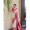 Women's Litchi silk Printed Saree With Unstitched Blouse (Half White) Women's Litchi silk Printed Saree With Unstitched Blouse (Half White)