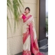 Women's Litchi silk Printed Saree With Unstitched Blouse (Half White) Women's Litchi silk Printed Saree With Unstitched Blouse (Half White)