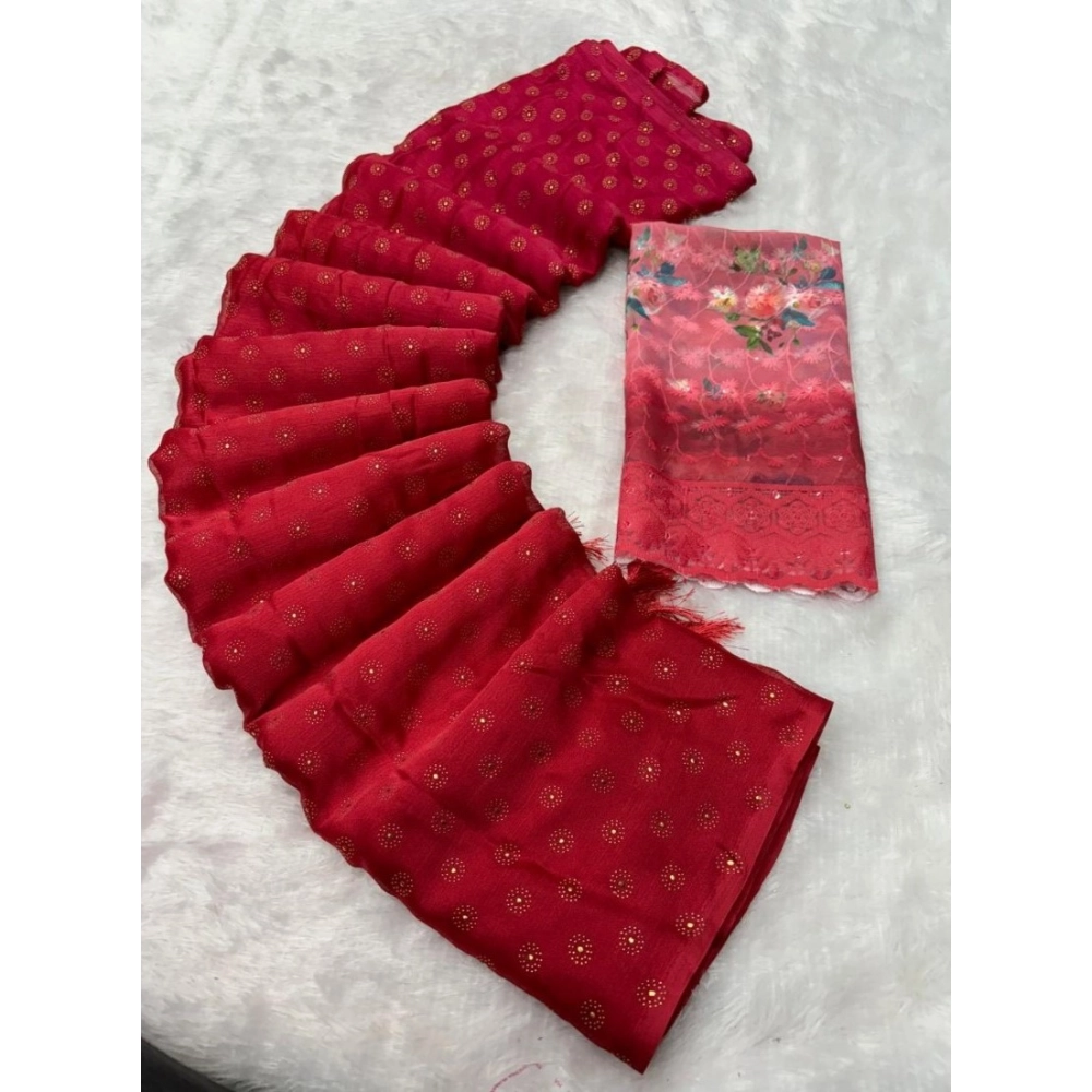 Women's Printed Brasso Saree With Unstitched Blouse (Red, 5-6 Mtrs) Women's Printed Brasso Saree With Unstitched Blouse (Red, 5-6 Mtrs)