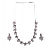 Women's Brass Silver Plated Necklace set (Red)