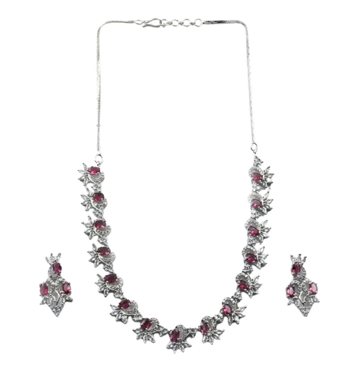 Women's Brass Silver Plated Necklace set (Red) Women's Brass Silver Plated Necklace set (Red)
