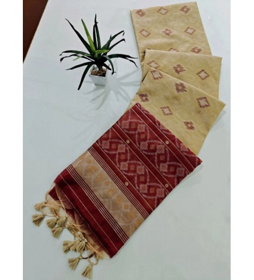 Women's Raw Silk Ikkat Saree With Unstitched Blouse 5.5Mtr (Beige) Women's Raw Silk Ikkat Saree With Unstitched Blouse 5.5Mtr (Beige)
