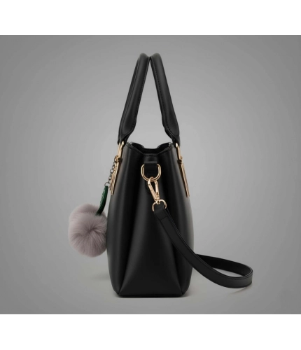 Women's PU Leather Solid Shoulder Zipper Handbag (Black)