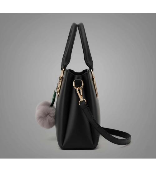 Women's PU Leather Solid Shoulder Zipper Handbag (Black)