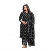 Women's Cotton Blend Printed Kurti With Pant Dupatta Set (Black) Women's Cotton Blend Printed Kurti With Pant Dupatta Set (Black)