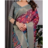 Women's Linen Printed Saree With Unstitched Blouse 5.5Mtr (Purple) Women's Linen Printed Saree With Unstitched Blouse 5.5Mtr (Purple)