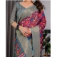 Women's Linen  Printed Saree With Unstitched Blouse 5.5Mtr (Purple)