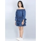 Girl's Denim Solid Off Shoulder Dress (Blue)