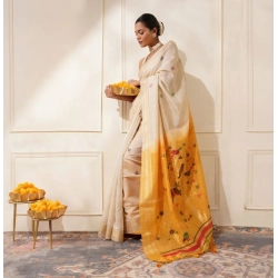 Women's Blended_Cotton Woven_Motifs Saree With Unstitched Blouse 5.5Mtr (Mustard)