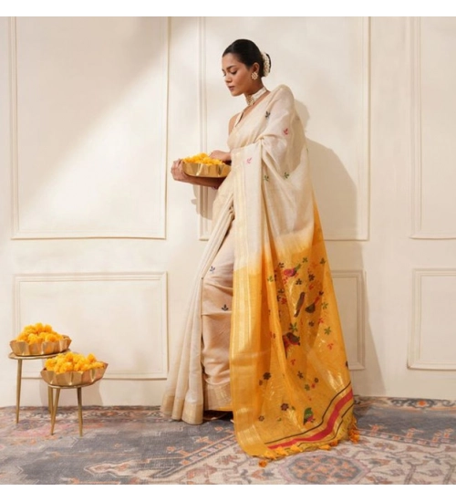 Women's Blended_Cotton Woven_Motifs Saree With Unstitched Blouse 5.5Mtr (Mustard) Women's Blended_Cotton Woven_Motifs Saree With Unstitched Blouse 5.5Mtr (Mustard)