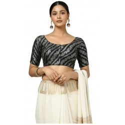 Women's Jacquard Zari Round Neck Padded Blouse (Black 38 Ready (Self Alterable 36–40)