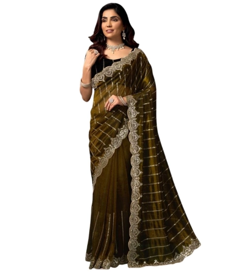 Women's Net Sequence Saree With Unstitched Blouse 5.5Mtr (Olive) Women's Net Sequence Saree With Unstitched Blouse 5.5Mtr (Olive)