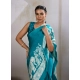 Women's Satin Crepe Printed Saree With Unstitched Blouse 5.5Mtr (Sky Blue)