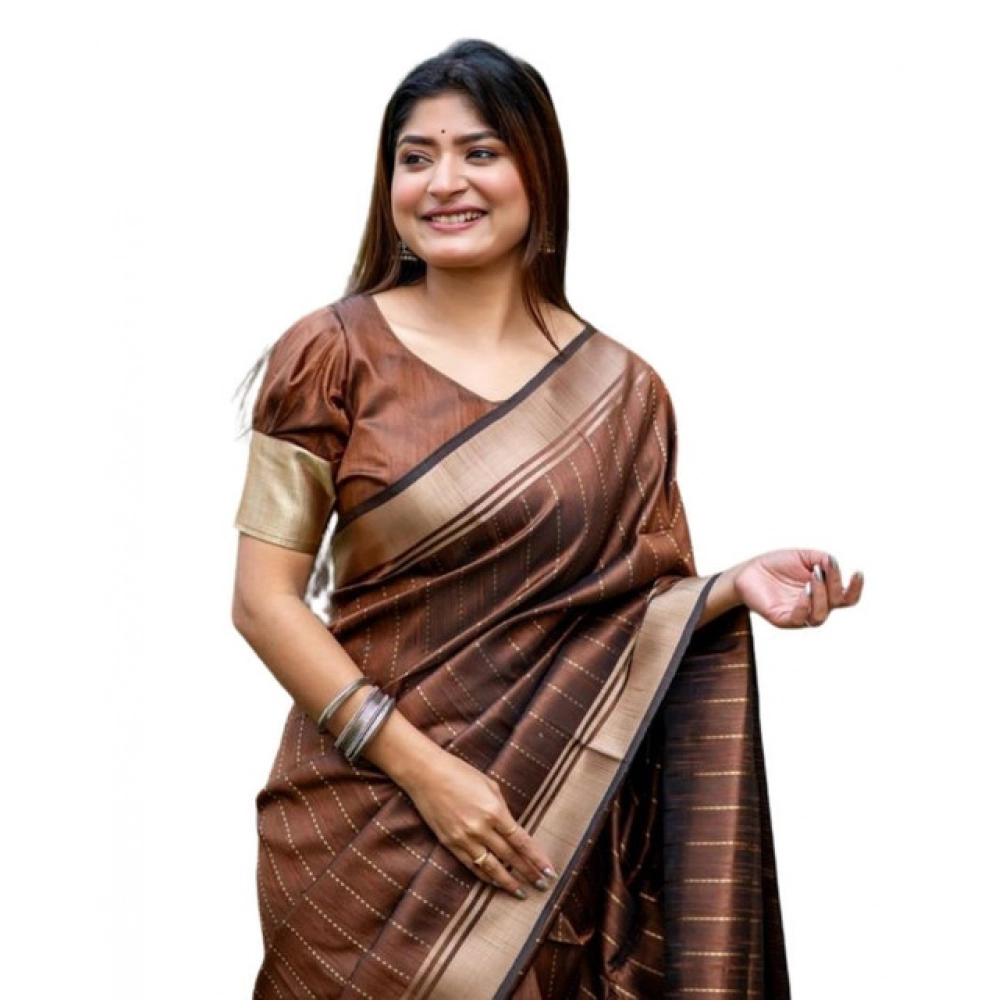 Women's Faux_Banarasi Lining Pattern Saree With Unstitched Blouse 5.5Mtr (Light_Brown) Women's Faux_Banarasi Lining Pattern Saree With Unstitched Blouse 5.5Mtr (Light_Brown)