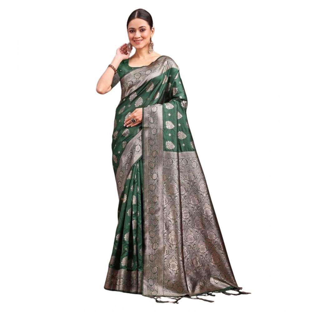 Women's Banarasi Silk Printed Saree With Unstitched Blouse 5.5Mtr (Dark Green) Women's Banarasi Silk Printed Saree With Unstitched Blouse 5.5Mtr (Dark Green)