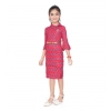 Girl's Knitted Printed 3/4 th Sleeve Close Neck Dress (Pink)