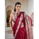 Women's Satin Crepe Printed Saree With Unstitched Blouse 5.5Mtr (Maroon)