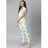 Women's Cotton Blend Printed Short Sleeve Night Suit (Blue-Yellow)