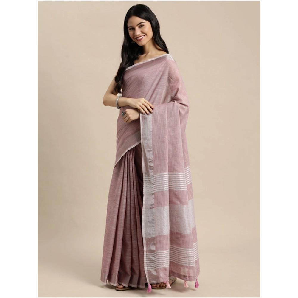 Women's Linen Cotton Printed Saree With Unstitched Blouse 5.5Mtr (Purple) Women's Linen Cotton Printed Saree With Unstitched Blouse 5.5Mtr (Purple)