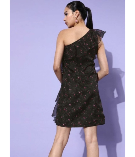 Women's Organza Tiered Sleeveless Dress (Black)